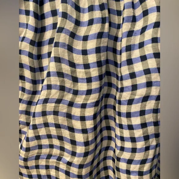 Anthropologie- Peregrine Blue and White Wavy Gingham Check Dress flutter sleeve - Picture 11 of 16